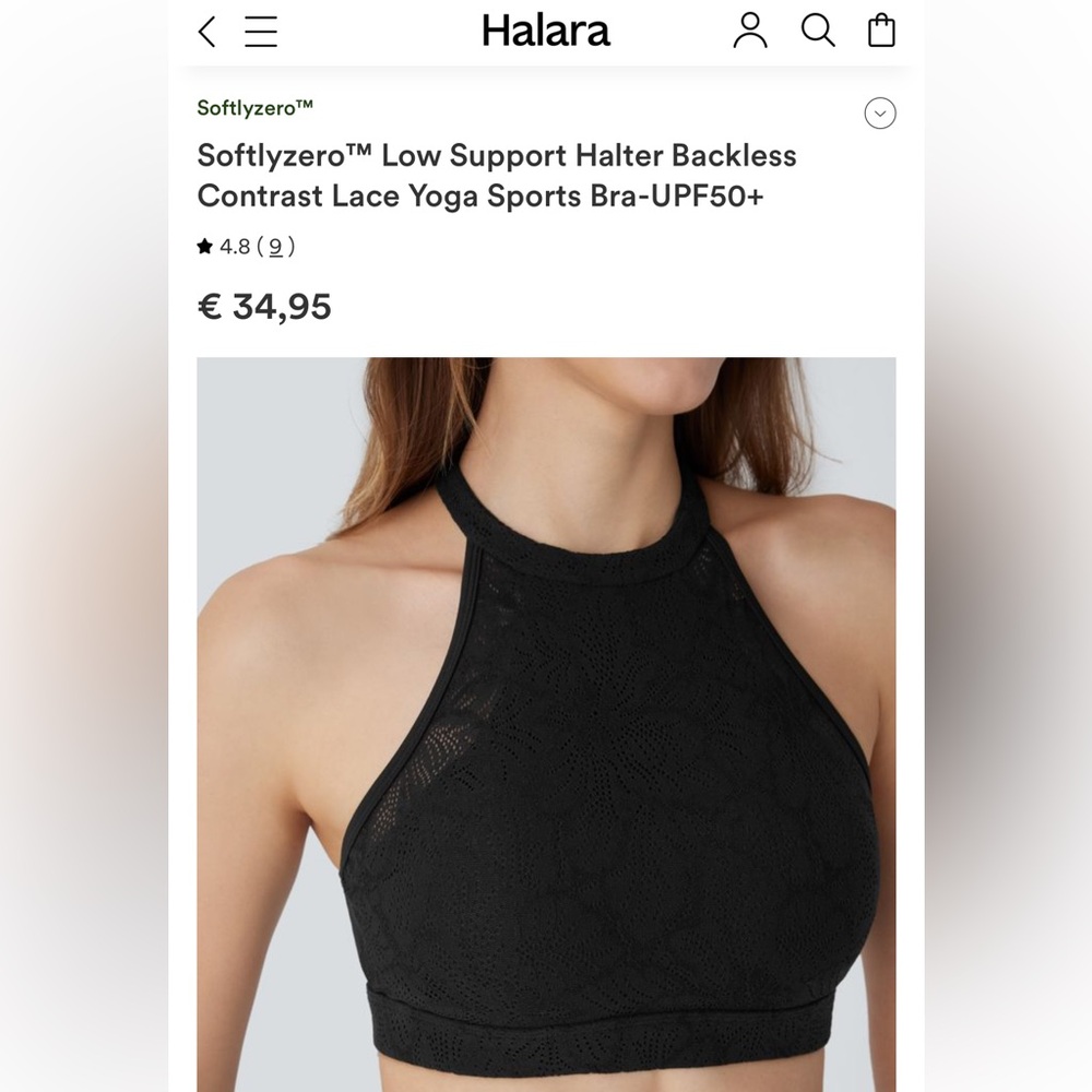 HALARA Black Softlyzero™ Low Support Halter Backless Lace Sports Bra